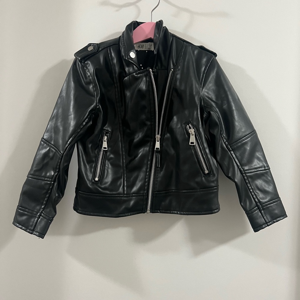 H&M Kids Black Faux Leather Moto Jacket with Zip Pockets